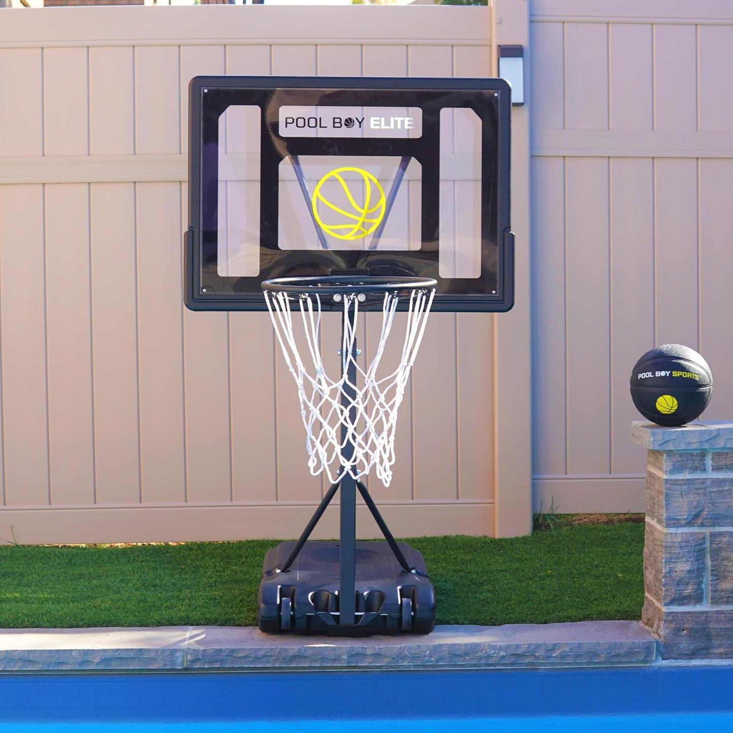 All-In-One Pool Basketball Hoop - Includes Composite Basketball, Air Pump, & Tools - Matte Black Heavy Duty Set - Adjustable Poolside Basketball Goal - Made for Kids, Teens, & Adults