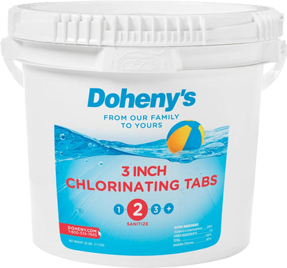 Doheny's 3 Inch Stabilized Chlorine Tablets | Pro-Grade Pool Sanitizer, Long Lasting, Slow Dissolving, 99% Pure Tri-Chlor, Individually Wrapped - 50lb