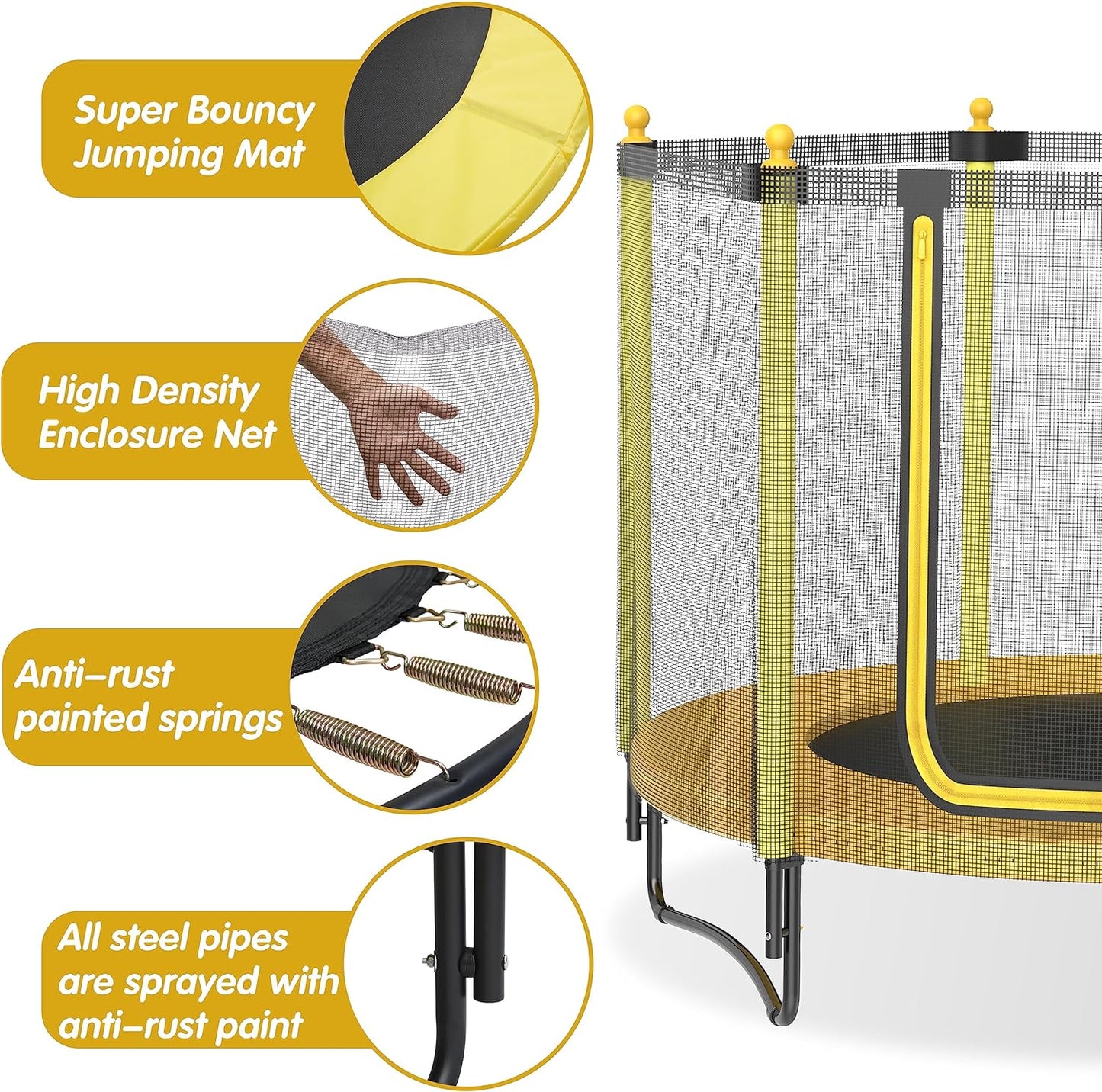 60" Kids Trampoline with Safety Enclosure Net, 5FT Toddler Indoor & Outdoor Trampoline/w Basketball Hoop - Parent-Child Interactive Game Fitness Trampoline Toy Gift for Boys and Girls Age 1-8