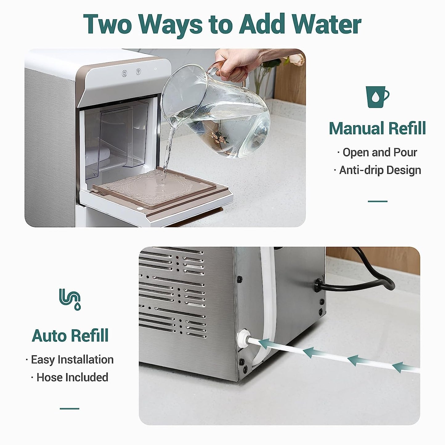 V2.0 Countertop Nugget Ice Maker | Self Cleaning Pellet Ice Maker | Open and Pour Refill | Stainless Steel Housing |