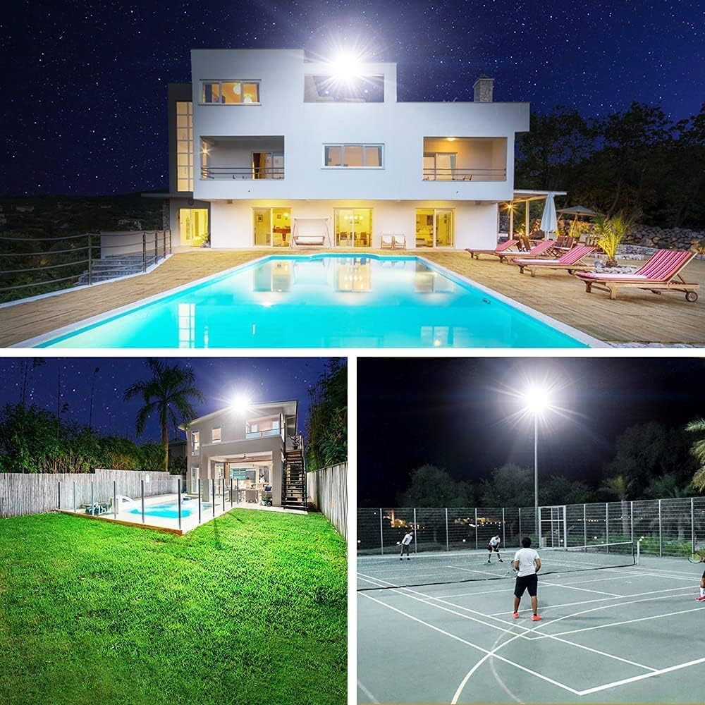3 Pack 200W LED Flood Light,Super Bright Exterior Security Lights With Plug,IP66 Waterproof Outdoor Flood Light, 22800lm 5000K Daylight White Floodlight for Yard, Garden,Basketball Court, Arena