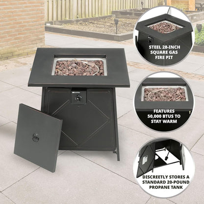 Four Seasons Patio Dual Heat 50,000 BTU Square Gas Fire Pit