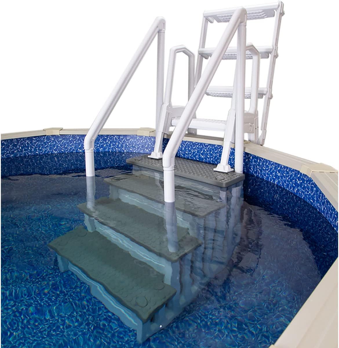 Select Anti-Slip in-Pool Steps | Gray | for Above Ground Swimming Pools | Can Mount to Decks 48" to 54" H | Safety Stairs Capacity Up to 300 lbs