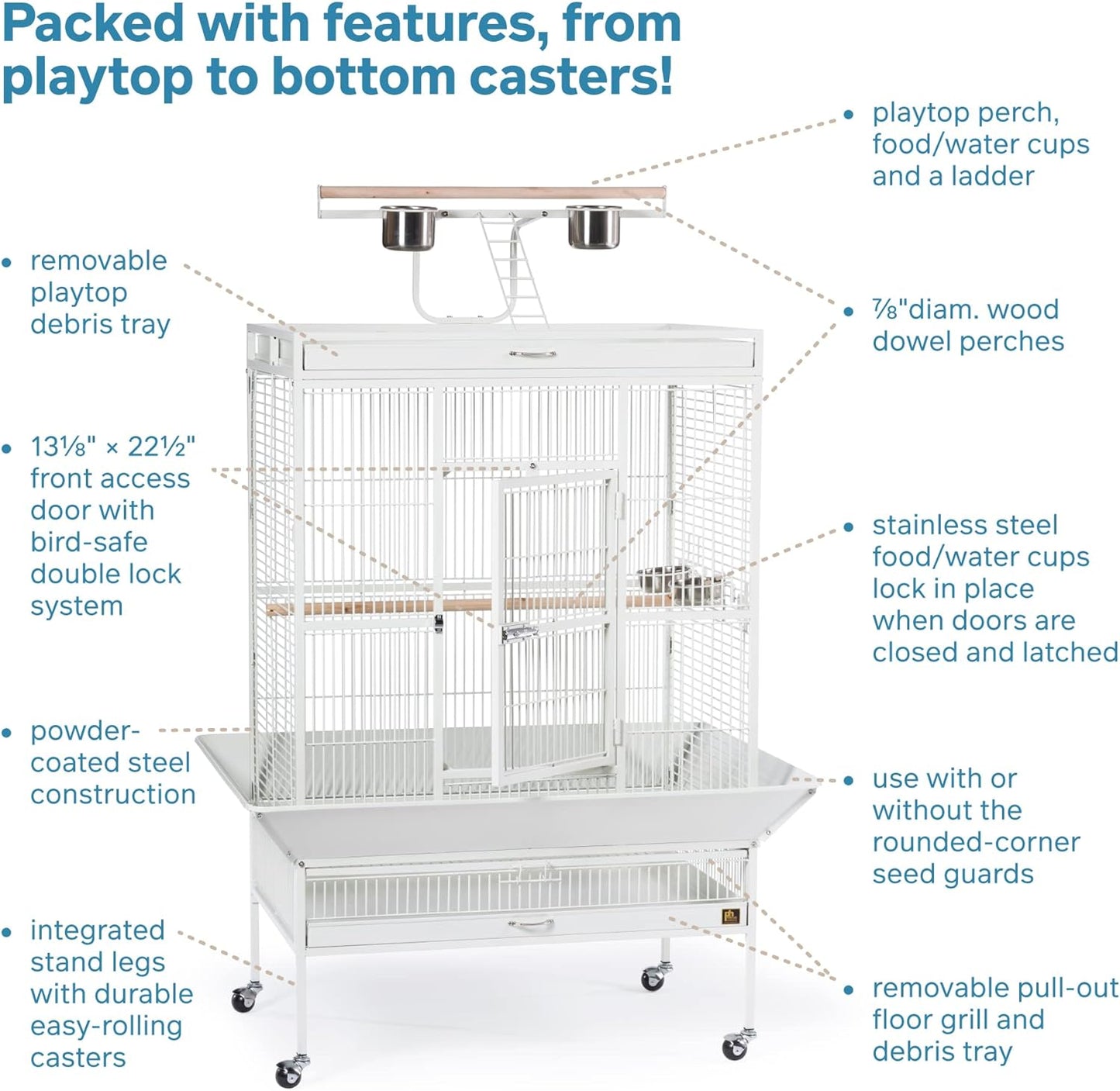 Pet Products Wrought Iron Select Bird Cage 3154C, Chalk White, 36-Inch by 24-Inch by 66-Inch