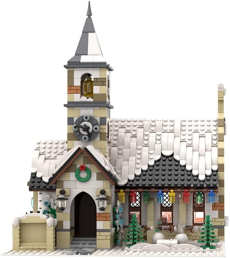 Christmas Country Church Building Kit, MOC-147549 Winter Modular Building Blocks Christmas House Building Block Building Toy (1769 Pieces)