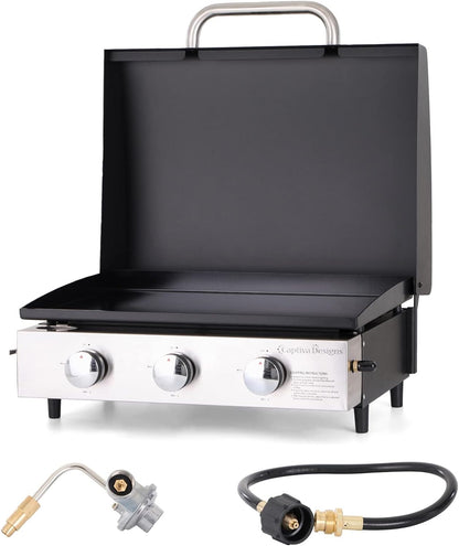 Burner Gas grill with side burner and enameled cast iron grille 42,000BTU outdoor cooking stainless steel propane grill Garden grill, silver