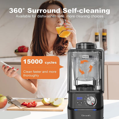 Kitchen Quiet Professional Blender: Vacuum Commercial Blender for Shakes and Smoothies - 56 Ounce Industrial Countertop Blender - 1500 Watt High Power Smoothie Blender with Guard, 29015 (Black)