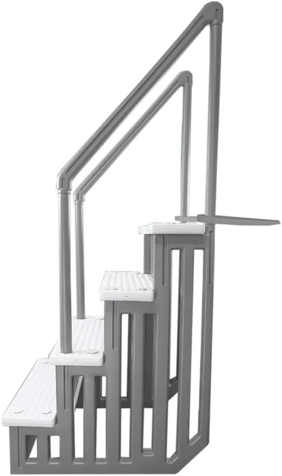 Select Anti-Slip in-Pool Steps | Gray | for Above Ground Swimming Pools | Can Mount to Decks 48" to 54" H | Safety Stairs Capacity Up to 300 lbs