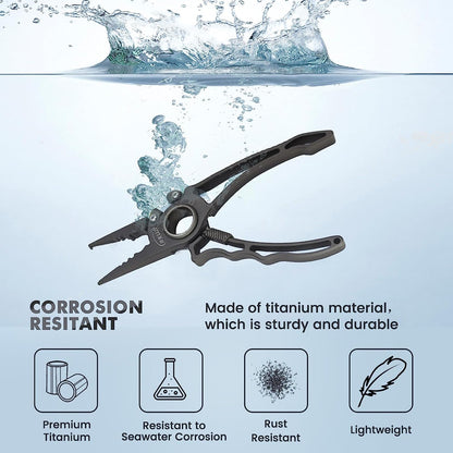 RXLUY Titanium Fishing Pliers, Premium Saltwater Fishing Gear, Tungsten Cutters, Split Ring Hook Remover, Knot Tying Tool with Lanyard, Ice Fishing, Sea Fishing Kit Gifts for Men