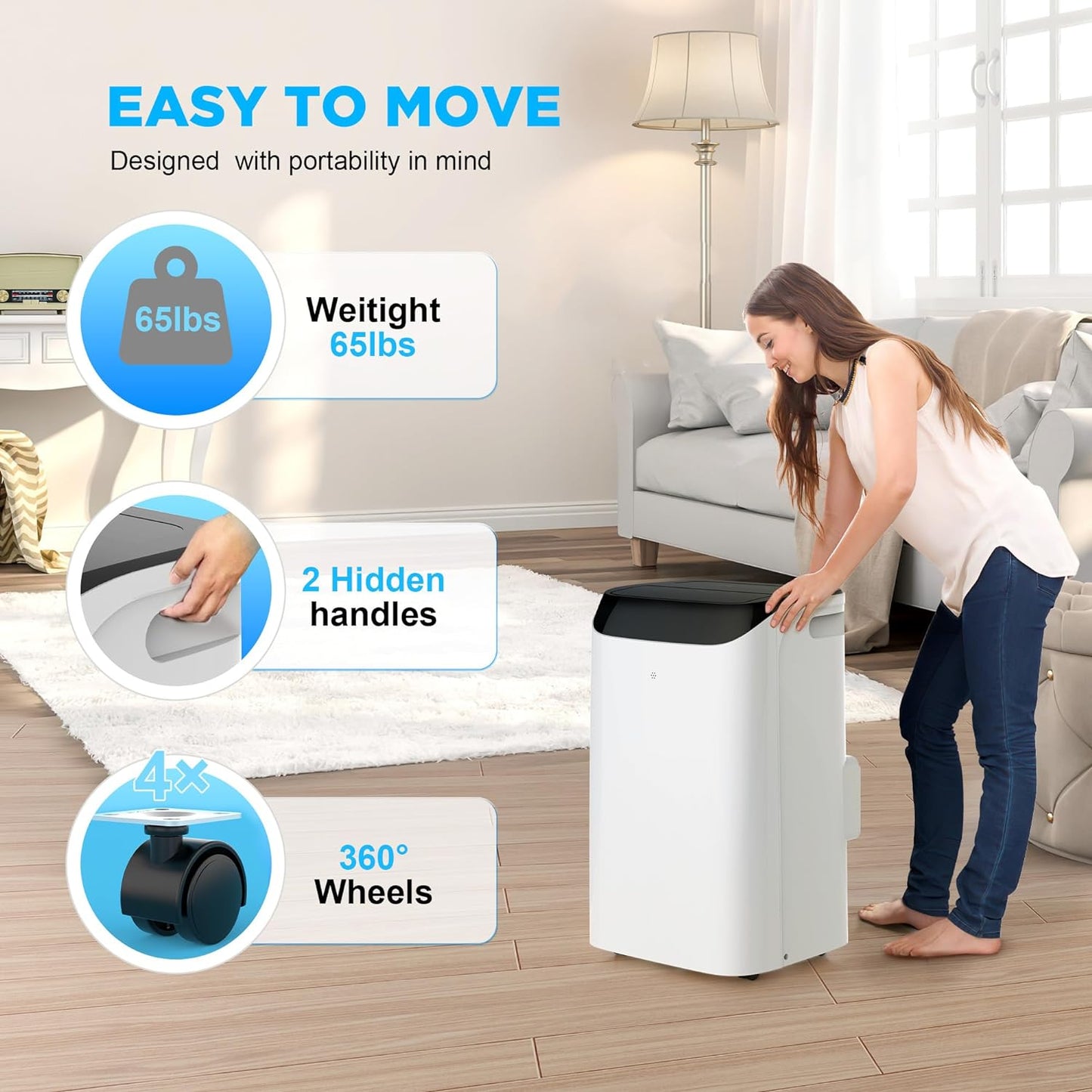 Portable Air Conditioners with Remote Control, 3-in-1 Free Standing Cooling AC Unit with Fan & Dehumidifier, Cools Room up to 700 sq.ft, Smart/Sleep Mode,3 Speed,Auto Swing,24H Timer