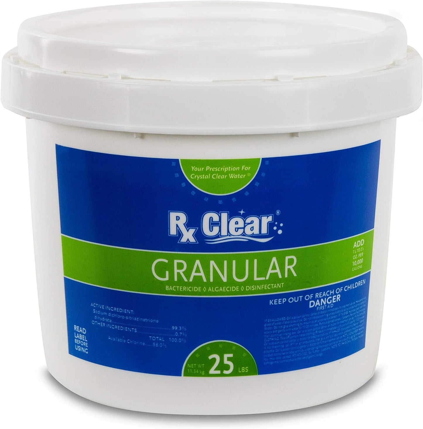 Clear Stabilized Granular Chlorine | One 50-Pound Bucket | Use As Bactericide, Algaecide, and Disinfectant in Swimming Pools and Spas | Fast Dissolving and UV Protected
