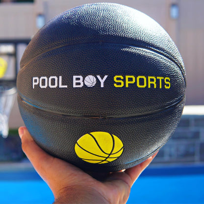 All-In-One Pool Basketball Hoop - Includes Composite Basketball, Air Pump, & Tools - Matte Black Heavy Duty Set - Adjustable Poolside Basketball Goal - Made for Kids, Teens, & Adults