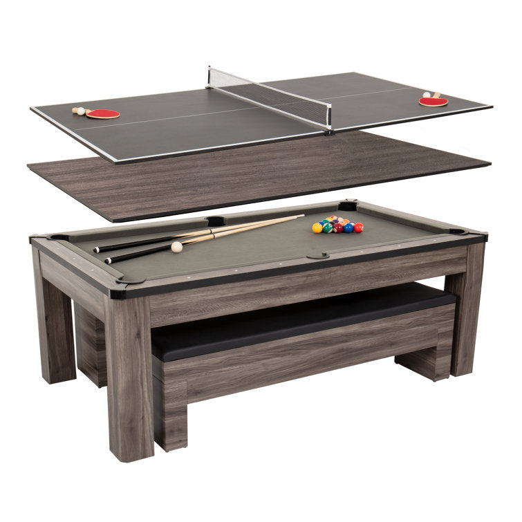 7' 3-in-1 Combination Table Includes Billiards, Table Tennis, & Dining Table