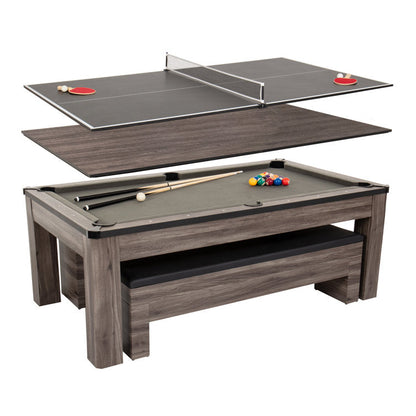 7' 3-in-1 Combination Table Includes Billiards, Table Tennis, & Dining Table