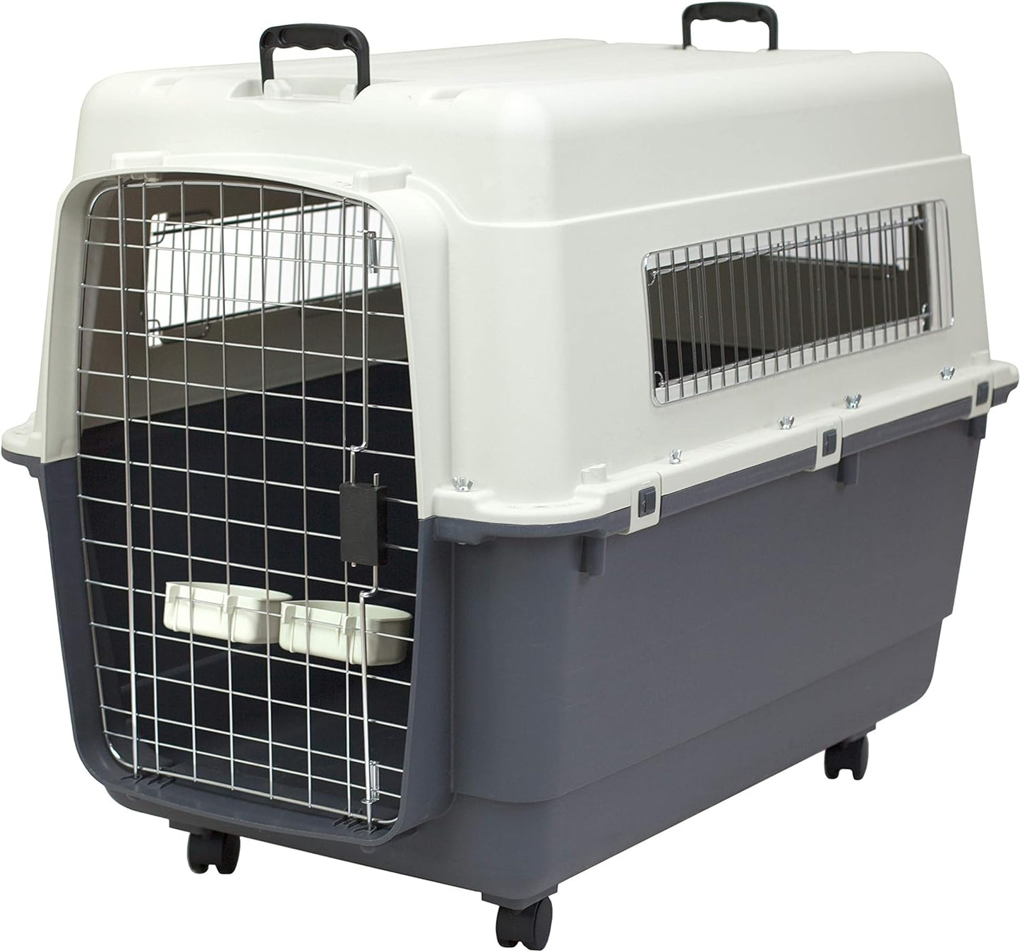 SportPet Designs Plastic Kennels Rolling Plastic Airline Approved Wire Door Travel Dog Crate, XXX-Large, Gray