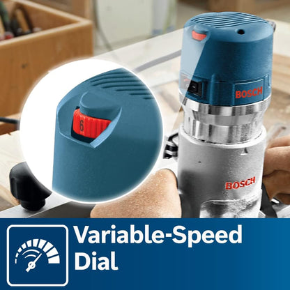BOSCH 1617EVSPK Wood 12 Amp Router Tool Combo Kit - 2.25 Horsepower Plunge Router & Fixed Base with a Variable Speed