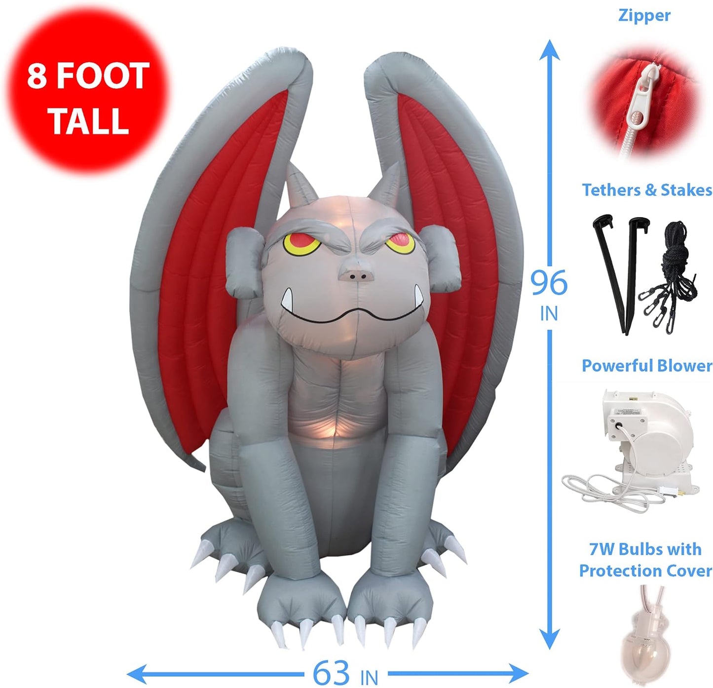 8ft Giant Halloween Inflatable Gargoyle Monster Light Decoration