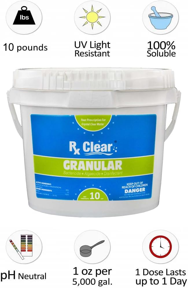 Clear Stabilized Granular Chlorine | One 50-Pound Bucket | Use As Bactericide, Algaecide, and Disinfectant in Swimming Pools and Spas | Fast Dissolving and UV Protected