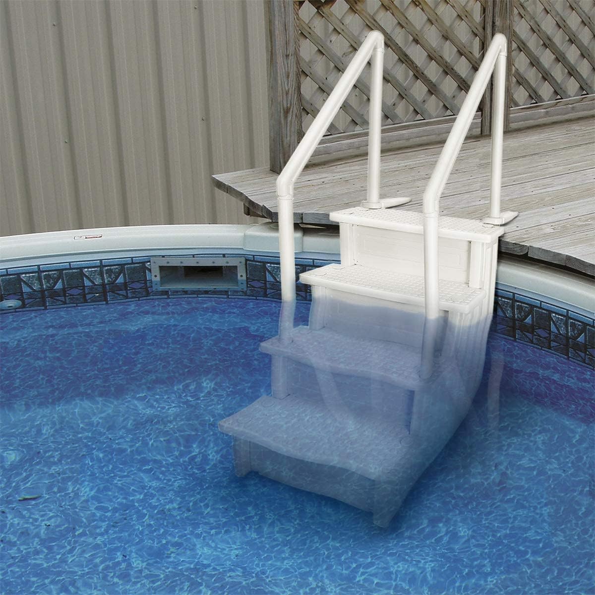 Select Anti-Slip in-Pool Steps | Gray | for Above Ground Swimming Pools | Can Mount to Decks 48" to 54" H | Safety Stairs Capacity Up to 300 lbs