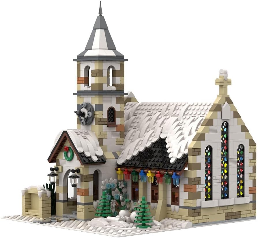 Christmas Country Church Building Kit, MOC-147549 Winter Modular Building Blocks Christmas House Building Block Building Toy (1769 Pieces)