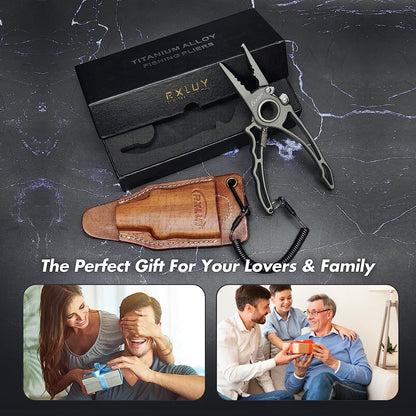 RXLUY Titanium Fishing Pliers, Premium Saltwater Fishing Gear, Tungsten Cutters, Split Ring Hook Remover, Knot Tying Tool with Lanyard, Ice Fishing, Sea Fishing Kit Gifts for Men