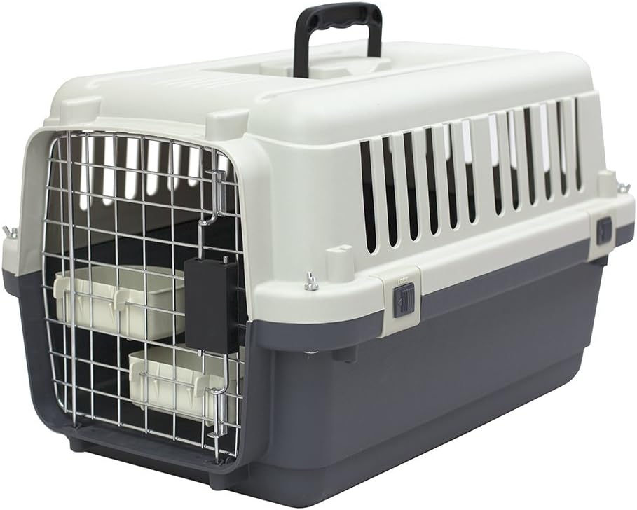 SportPet Designs Plastic Kennels Rolling Plastic Airline Approved Wire Door Travel Dog Crate, XXX-Large, Gray