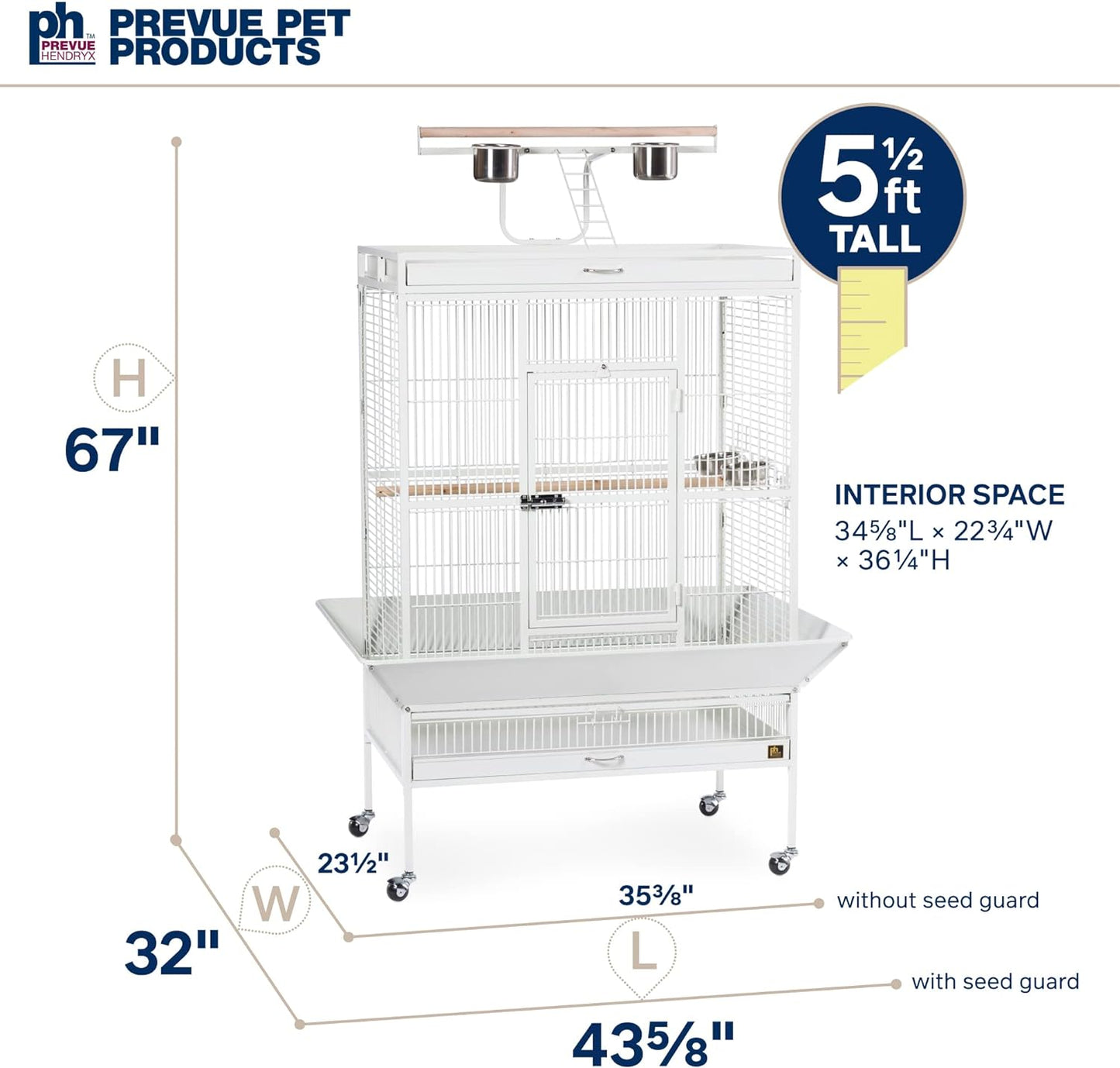 Pet Products Wrought Iron Select Bird Cage 3154C, Chalk White, 36-Inch by 24-Inch by 66-Inch