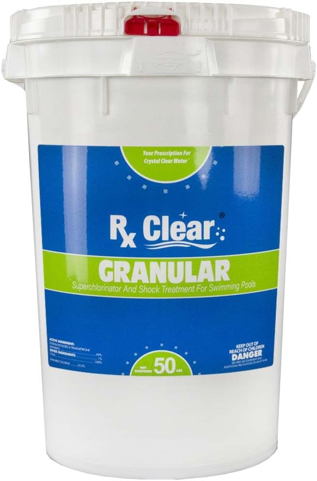 Clear Stabilized Granular Chlorine | One 50-Pound Bucket | Use As Bactericide, Algaecide, and Disinfectant in Swimming Pools and Spas | Fast Dissolving and UV Protected