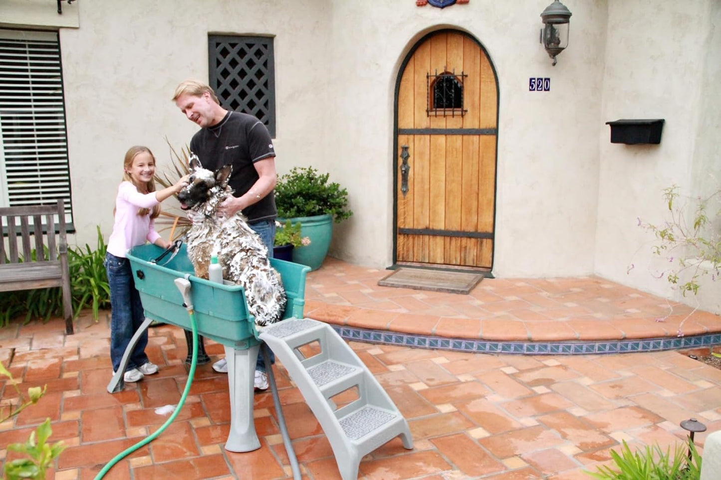 Booster Bath Elevated Pet Bathing Large Teal Steps Combo