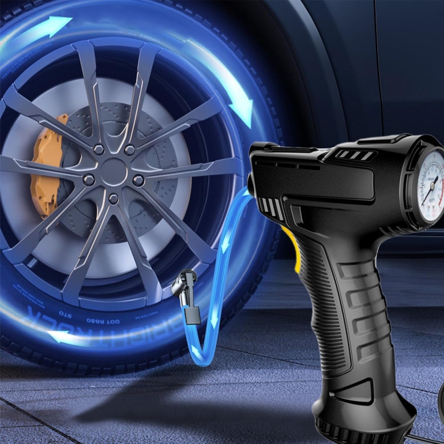 Tire Inflator Pump with Emergency LED Light - 12V