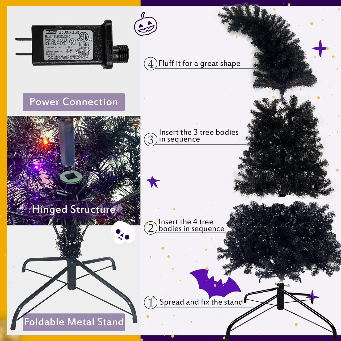 7ft Black Christmas Tree for Halloween Christmas (Black)