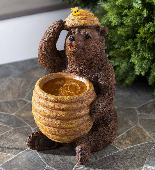 Oh Honey Solar Birdbath with Bear and Bee Hive