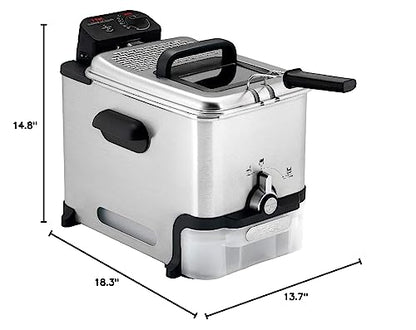 T-Fal Ultimate Steel Deep Fryer with Basket 3.5 Liter Oil and 2.6 Pound Food Capacity