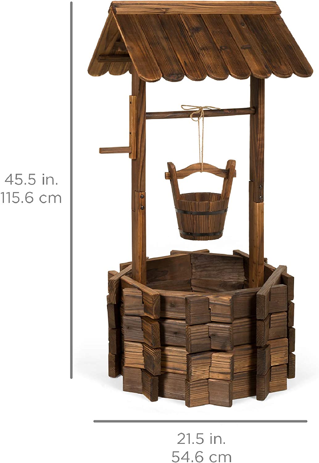 Best Choice Products Rustic Wooden Wishing Well Planter Outdoor Home Décor for Patio, Garden, Yard w/Hanging Bucket
