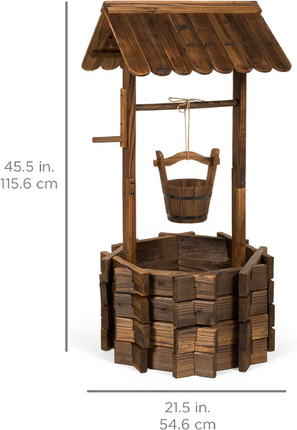 Best Choice Products Rustic Wooden Wishing Well Planter Outdoor Home Décor for Patio, Garden, Yard w/Hanging Bucket