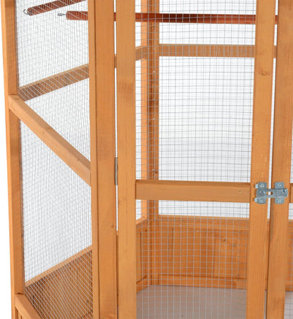 Large Wooden Hexagonal Outdoor Aviary Flight Bird Cage with Covered Roof