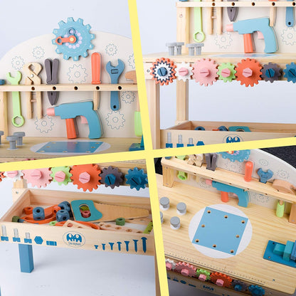 Children's tool table toys game workbench wooden tool table workshop workbench with tool set wooden construction workbench toys