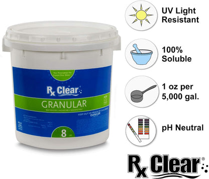 Clear Stabilized Granular Chlorine | One 50-Pound Bucket | Use As Bactericide, Algaecide, and Disinfectant in Swimming Pools and Spas | Fast Dissolving and UV Protected