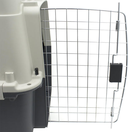 SportPet Designs Plastic Kennels Rolling Plastic Airline Approved Wire Door Travel Dog Crate, XXX-Large, Gray