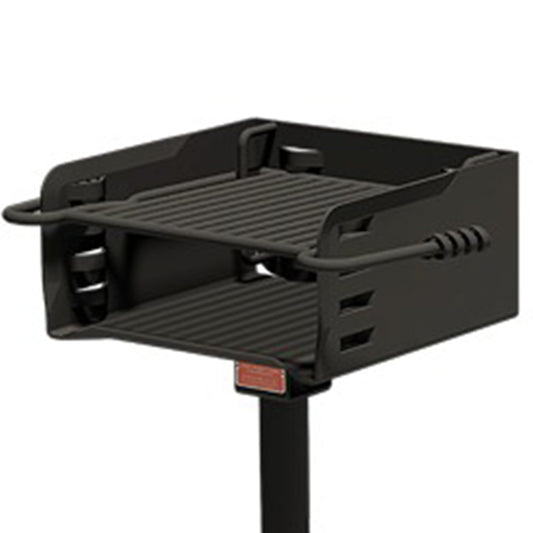 Pilot Rock Park Style Steel Outdoor BBQ Charcoal Grill and Post, Black