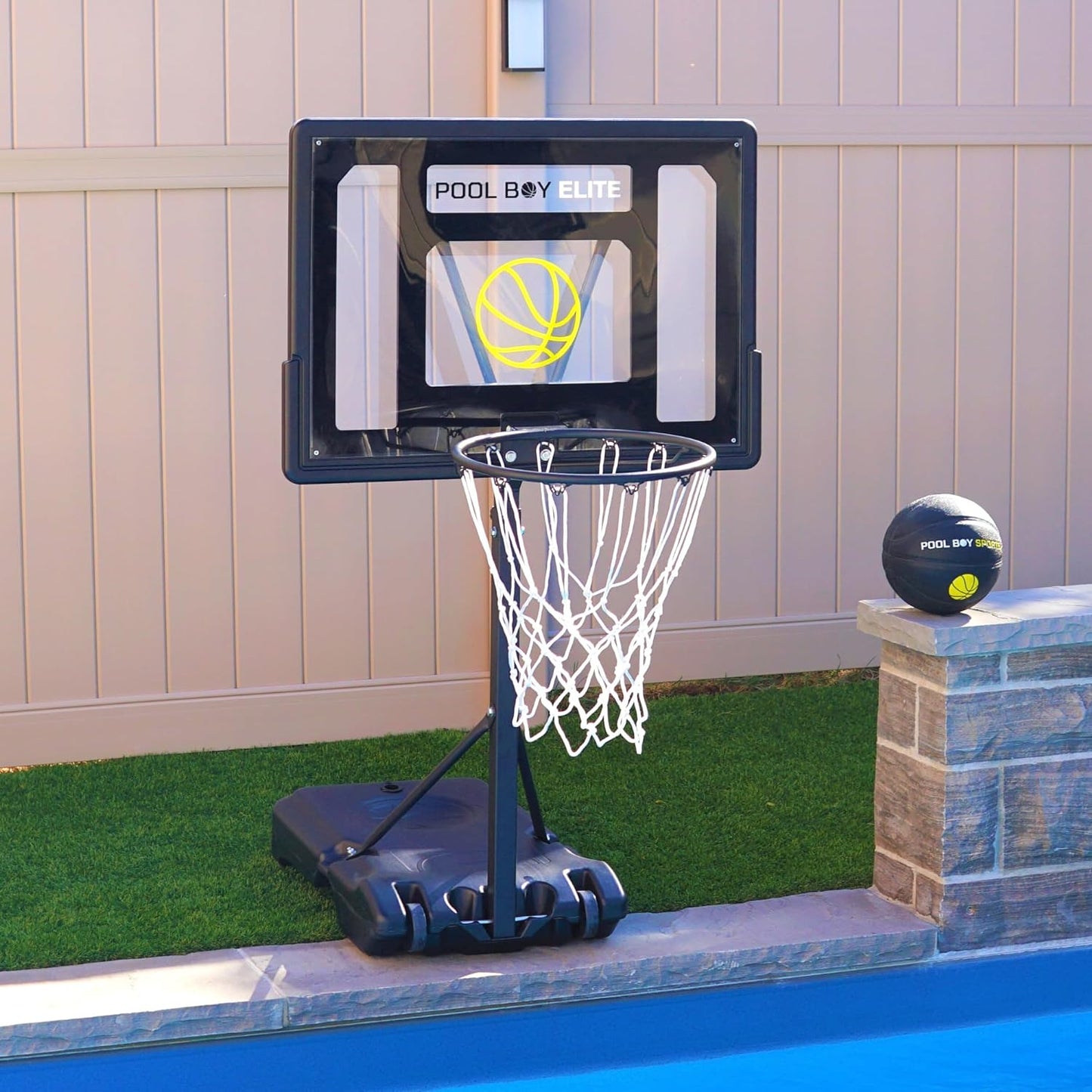 All-In-One Pool Basketball Hoop - Includes Composite Basketball, Air Pump, & Tools - Matte Black Heavy Duty Set - Adjustable Poolside Basketball Goal - Made for Kids, Teens, & Adults