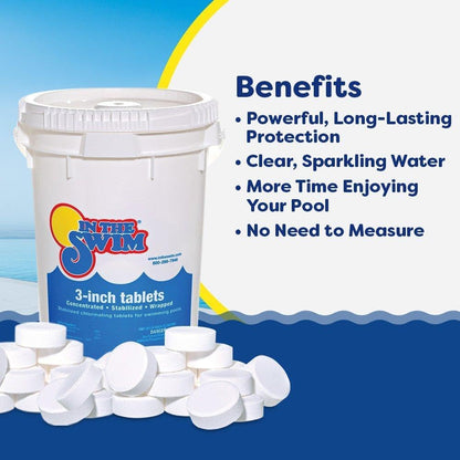 In The Swim 3 Inch Stabilized Chlorine Tablets for Sanitizing Swimming Pools - Individually Wrapped, Slow Dissolving - 90% Available Chlorine - Tri-Chlor - 50 Pounds