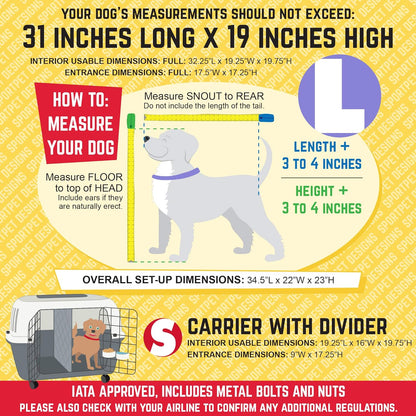 SportPet Designs Plastic Kennels Rolling Plastic Airline Approved Wire Door Travel Dog Crate, XXX-Large, Gray