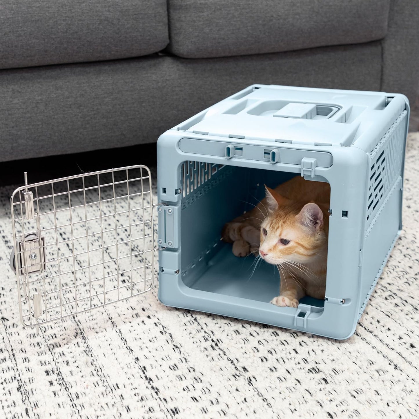 SportPet Designs Plastic Kennels Rolling Plastic Airline Approved Wire Door Travel Dog Crate, XXX-Large, Gray