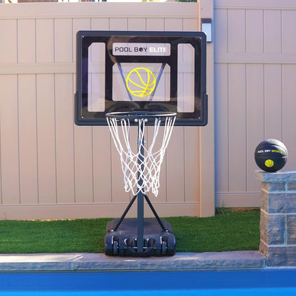 All-In-One Pool Basketball Hoop - Includes Composite Basketball, Air Pump, & Tools - Matte Black Heavy Duty Set - Adjustable Poolside Basketball Goal - Made for Kids, Teens, & Adults
