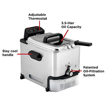 T-Fal Ultimate Steel Deep Fryer with Basket 3.5 Liter Oil and 2.6 Pound Food Capacity