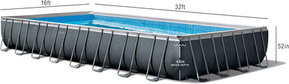 Rectangular Frame Above Ground Outdoor Swimming Pool Set with 1200 GPH Sand Filter Pump, Pool Cover and Ladder