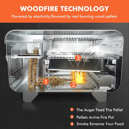 Portable Wood Pellet Grill and Smoker,Electric Outdoor 8 in 1 Tabletop Grills for RV Camping Tailgating RV Cooking BBQ, Intelligent Temperature Control and Superheated Steam Technology