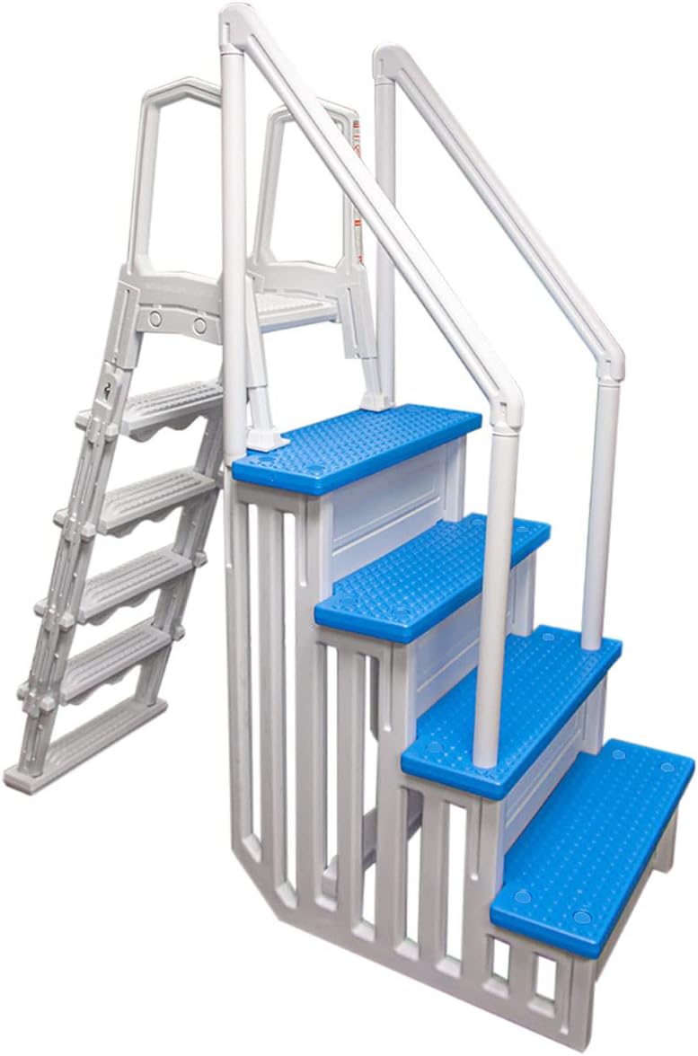 Select Anti-Slip in-Pool Steps | Gray | for Above Ground Swimming Pools | Can Mount to Decks 48" to 54" H | Safety Stairs Capacity Up to 300 lbs