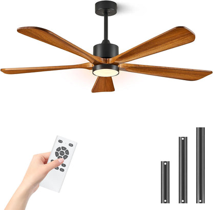 Ceiling Fans with Lights, 60 inch Outdoor Ceiling Fans with Lights for Patio and Remote Control, Modern Ceiling Fan with Light, 5 Solid Wood Blades 6-Speed Reversible DC Motor (Dark Brown)